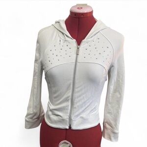 bebe White Embellished Zip-Up Hoodie